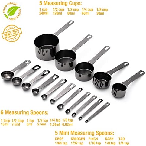 16 Pcs Stainless Steel Measuring Cups & Spoons Set, Black