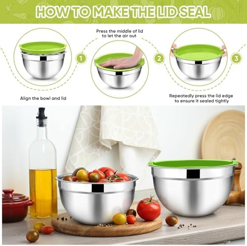 TeamFar Mixing Bowls Set of 5, Stainless Steel Metal Salad Bowls with Lids