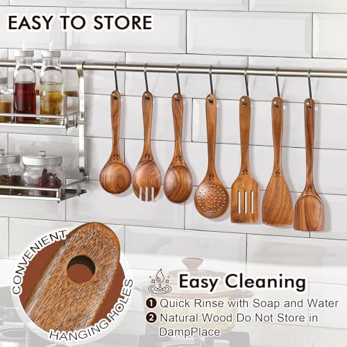 9Pcs Wooden Spoons for Cooking, Wooden Utensil Set with Holder & Spoon Rest