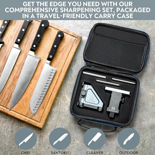 PATENTED ORIGINAL ADJUSTABLE ROLLING KNIFE SHARPENER KIT: Adjustable Height, 10° to 40° for 30 Angle Options, Removeable Diamond Plates with Travel Case - Kitchen Knife Sharpener