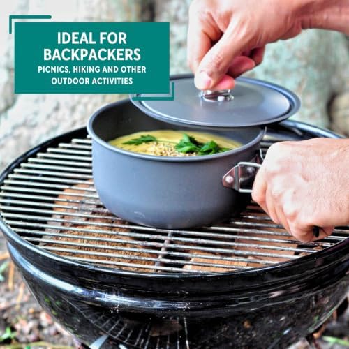 MIRRO 1.3 Qt Hard Anodized Camping Pot with Lid for Hiking Backpacking