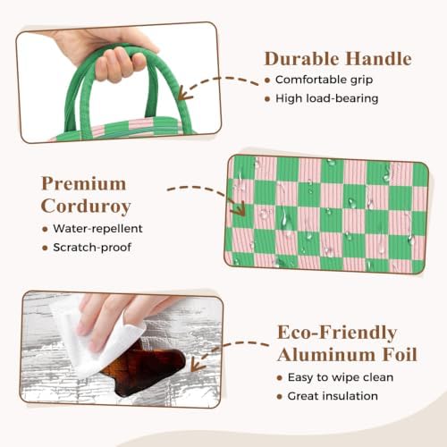 DALINDA Corduroy Lunch Bag Lunch Box for Women Men,Cute Insulated Lunch Bags,Water-Resistant Cute Cooler Lunch Tote Bag, Reusable LunchBox Large Capacity for Work Travel Picnic