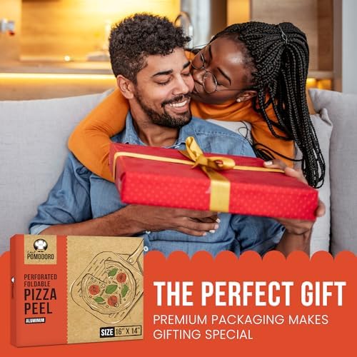 Chef Pomodoro Aluminum Perforated Pizza Peel 16 Inch with Foldable Handle