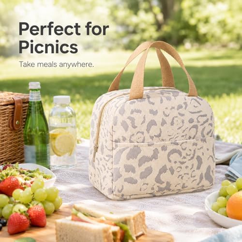 Beige Insulated Lunch Bag For Women, Small Lunch Box Tote