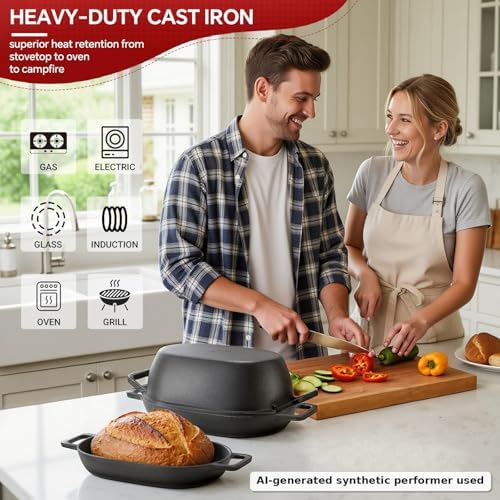 Northriver Casting 12"x8" Oval Cast Iron Dutch Oven for Bread Baking,Pre-Seasoned Combo Cooker with Lid, Perfect for Sourdough, Artisan Loaves & Family Meals,5 Qt