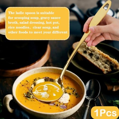 Soup Ladle, Gold Ladles for Serving, 304 Stainless Steel,12.2Inch