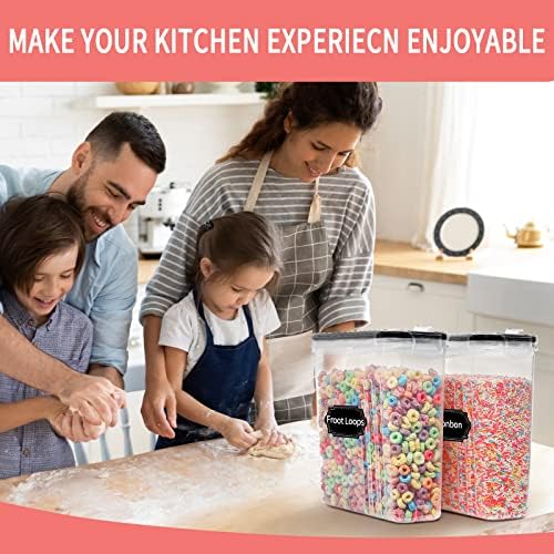 PRAKI Cereal Containers Storage Set (4L,135.2 Oz), 8PCS Airtight Food Storage Containers with Lids for Kitchen & Pantry Organizers and Storage, Cereal Dispensers with 20 labels, Measuring Cup & Marker