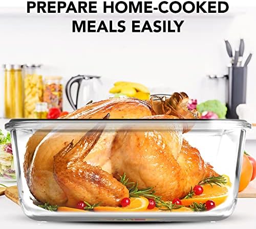 Razab 10 Cups/ 80 Oz 4 Pc (Set of 2) Glass Food Storage Containers with Airtight Locking Lids-For Storing & Serving Food. BPA Free & Leak Proof - Microwave, Dishwasher, Fridge, Freezer and Oven Safe