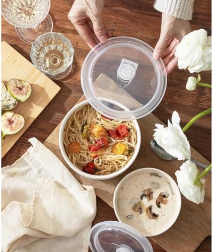 Serving Bowls with Lids, Ceramic Nesting Bowls Set of 4, Off-White
