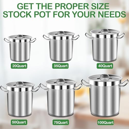 STOCKPOT Extra Large Stock Pot 100 Quart (25Gallon) – Professional Stainless Steel Stockpot with Lid – Heavy Duty Cooking Pot for Commercial Kitchens, Canning, and Outdoor Seafood Boil
