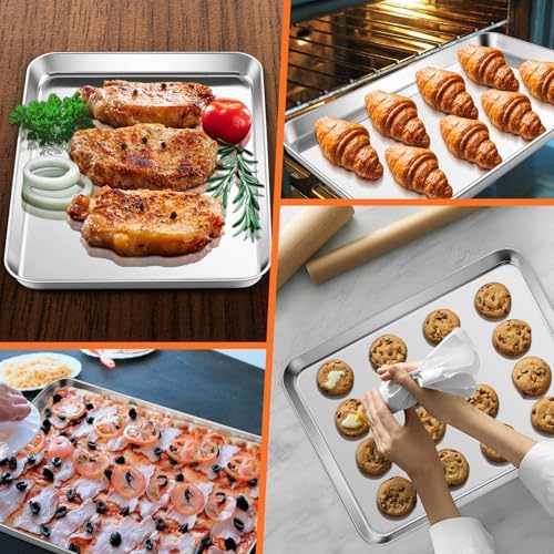Quarter Sheet Pan with Cooling Rack, Leonyo 1/4 Cookie Sheets for Baking, Wire Rack for Cooking, Nonstick & Stainless Steel Baking Tray for Toaster Oven, Bacon - Size 12.5"x 9.7", 2 Trays + 2 Racks