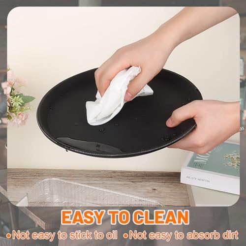 Mwellewm 6 Pcs Round Serving Tray, 11 Inch Non Slip Surface Round Tray Black Server Tray Plastic Food Meals Server with Raised Edges for Home, Kitchen, Restaurant, Cafeteria, Bar, Hotel