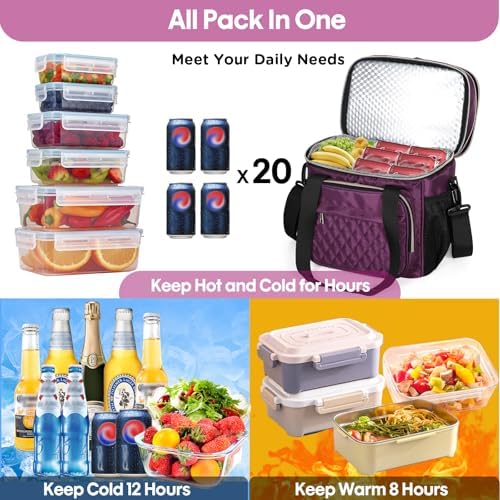 GLENKEY Expandable Lunch Box Insulated Leakproof Cooler Bag Work Outdoor
