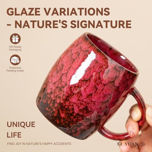 Crimson Ember Ceramic Mug, 14oz Reactive Glaze Coffee Mug, Gift for Him