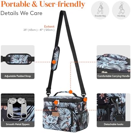 Lifewit Reusable Insulated Lunch Bag, Portable Cooler Freezable Soft Lunchbox Leakproof with Adjustable Shoulder Strap for Men Women Adult for Work Picnic or Travel, 9L 12 Can, Flower