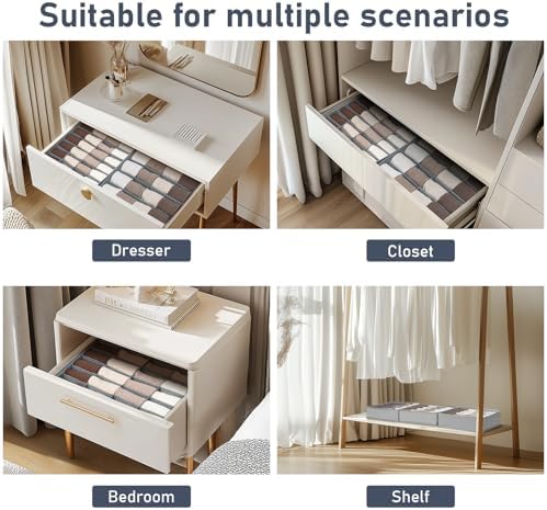 Joyoldelf Sock Organizer Drawer Organizer - Underwear Organizer, Collapsible Closet Organizers and Storage Sock Holders Organizers for Storing Socks, Ties, Belts 2 Pack(Gray)