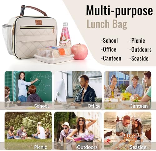 Genteen Lunch Box for Kids, Boys - Insulated Small LunchBox Reusable, Zip Closure & Buckle Handle, Portable Cooler for Work, School, Travel (White)