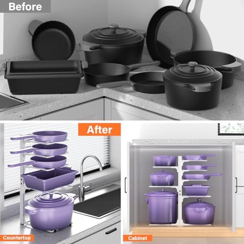 MUDEELA 8-Tier Heavy Duty Pots and Pans Organizer for Cabinet, 20.8"H White