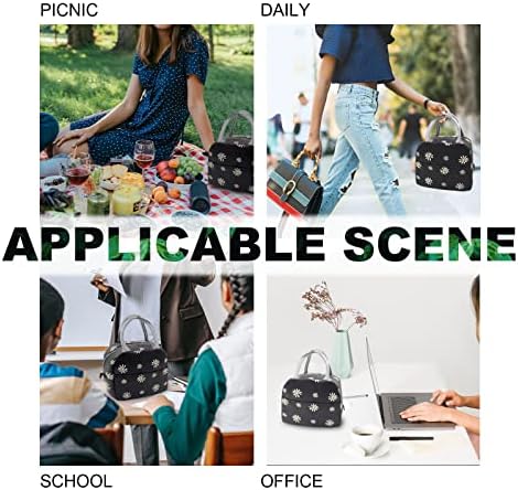 Sonuimy Insulated Lunch Bag Women, Reusable Cute Tote Lunch Box Black/White