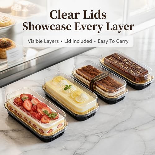 50 Pack Black Gold 6.8oz Mini Cake Pans with Lids