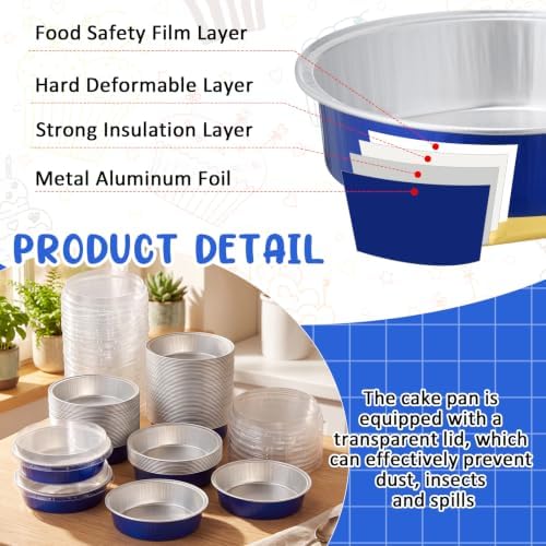 Yinder 120 Pcs Mini Cake Pans with Lids, Mini Pie Tins (Sapphire Blue)