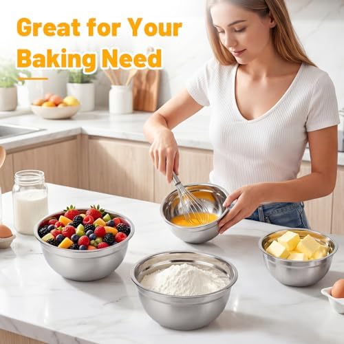 Beasea Stainless Steel Mixing Bowls, 5 Pack 1.5 QT Stackable Nesting Mixing Bowls with Lids, Metal Bowl with Lid for Baking, Meal Prepping, Salad, Serving, Food Storing