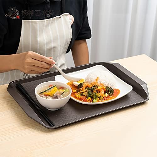 Cedilis 12 Pack Plastic Fast Food Trays for Eating, 17IN x 11.7IN Black Restaurant Serving Trays with Handles, Rectangular Cafeteria Tray for Coffee, Parties, Lunch Table, Kitchen, Non Skid