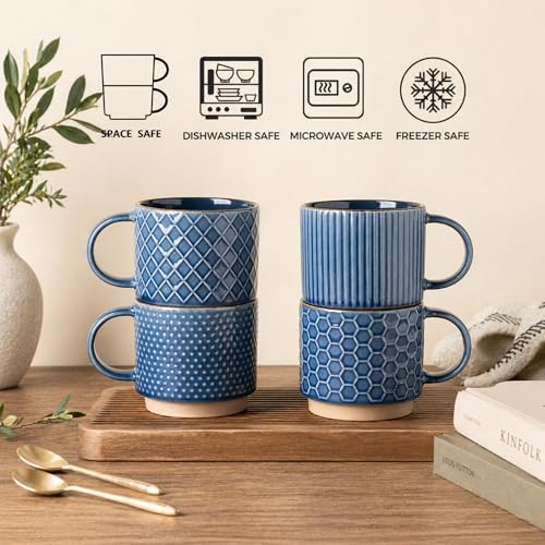 GBhome 12 OZ Stackable Coffee Mugs Set of 6, Ceramic Coffee Cups Set