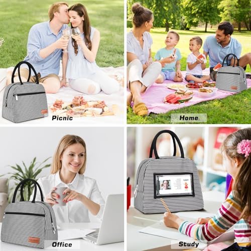 BALORAY Lunch Bag for Women Men Adult Lunch Box (Zipper Stripes), M
