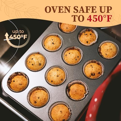 CARTMAN 12-Cup Muffin Pan & 200 Liners, Nonstick Carbon Steel Cupcake Tin