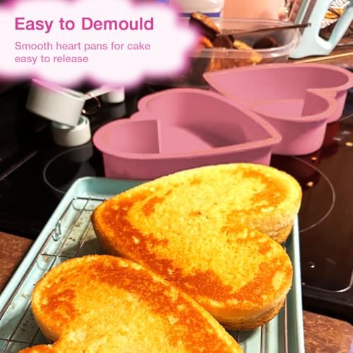 Alimat PluS 8 Inch Heart Shaped Cake Pans Set of 2 with Hanging Hole(Pink)
