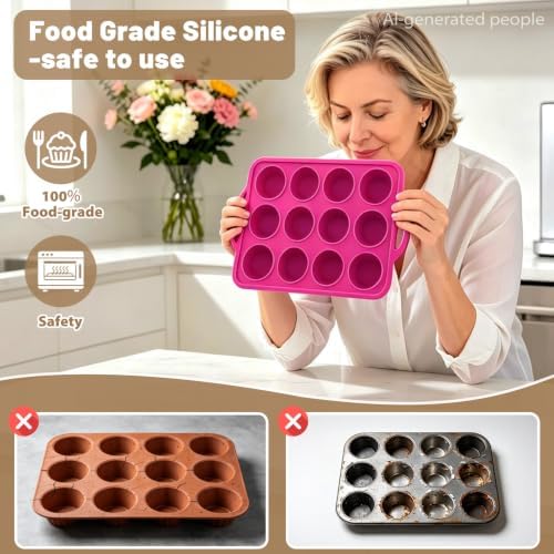 Silicone Mini Muffin Tin Set: 12 & 24 Small Cupcake Baking Tin with Frame