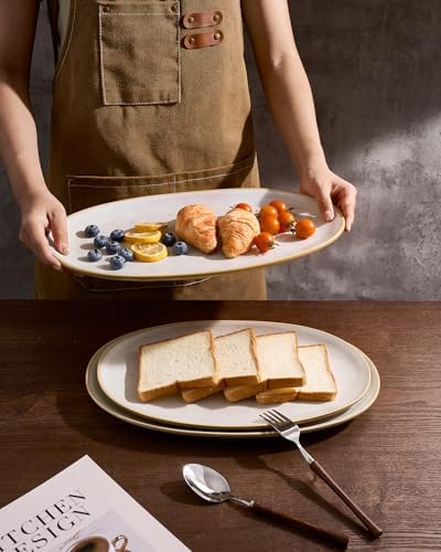 famiware Serving Platters Set of 3 Sizes - Oval, Cappuccino White