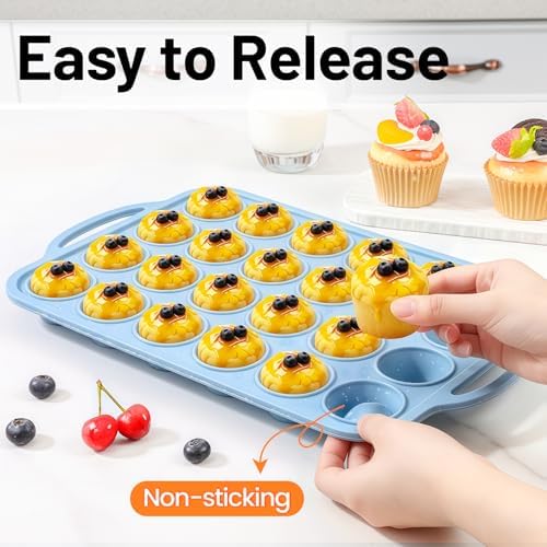 Mini Cupcake Pans, Metal Reinforced Frame Silicone Mini Muffin Pan 24 Cups