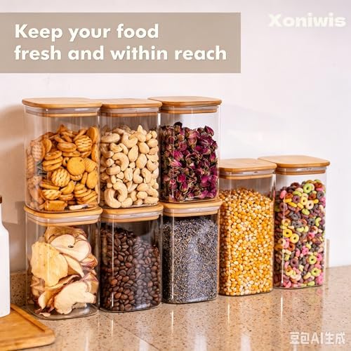 3-Pack 1.6Qt Square Glass Storage Jars with Bamboo Lids