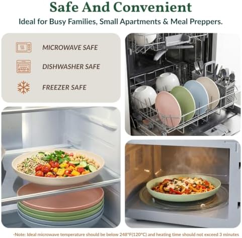 Homienly Deep Dinner Plates Set of 8 Unbreakable Wheat Straw Plates Plastic Reusable Plates for Kitchen, Picnic, RV, Dishwasher and Microwave Safe Plates for Salad, Dessert (Fresh Light, 9 inch)