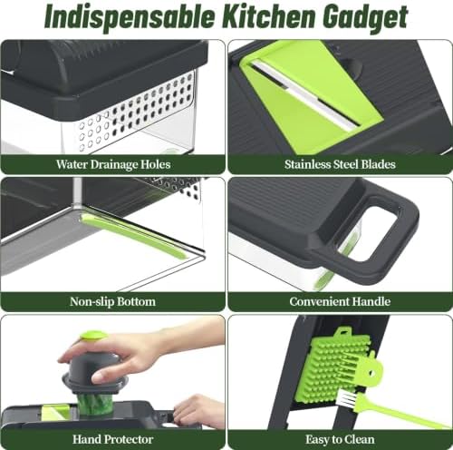 15-in-1 Vegetable Chopper 10 Blades, Veggie Cutter with Handle, Green/Grey
