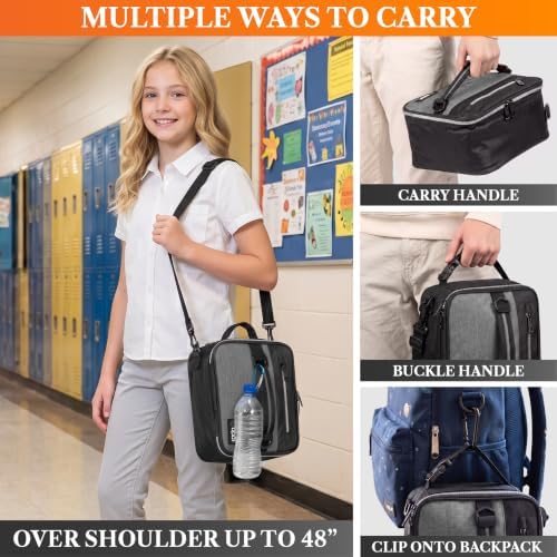opux Insulated Lunch Bag for Men Women Kids, Soft Lunch Box, Gray