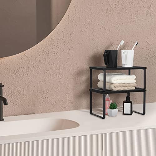 CADUKE Set of 4 Kitchen Counter Shelves, Cabinet Organizer, Black