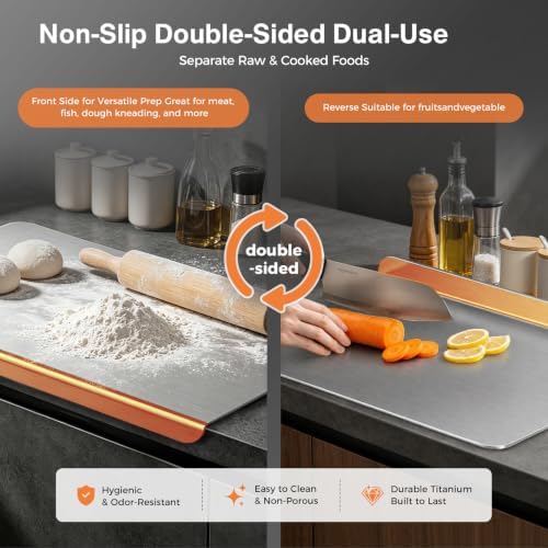 Titanium Cutting Boards for Kitchen, Non-Toxic Pure Titanium Chopping & Kneading Board with Cutting Mat, Dishwasher Safe for Meat, Fruit, Vegetables & Bread,20 * 16
