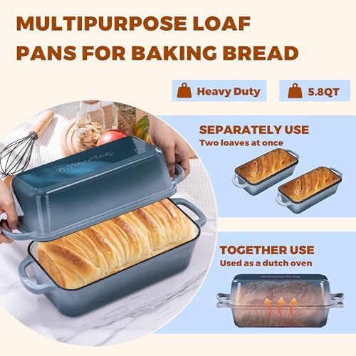 Cast Iron Loaf Pan with Lid, 11x5 Inch 5.8 Qt Sourdough Pan