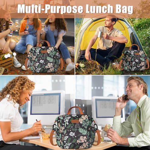 Joymee Insulated Lunch Bag For Women Reusable Lunch Tote Bag-Green Leaf