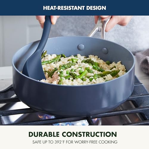 GreenPan Silicone Solid Spoon, Mixing Stirring Serving, Cooking Kitchen Utensil, Flexible Rubber Nonstick Cookware, Rigid Steel Core, Heat-Resistant, Anti-Slip Handle, BPA-Free, Dishwasher Safe, Blue