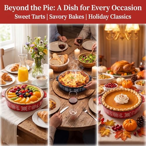 Covzoe 2 Pack Ceramic Pie Pan with Handle, 9 Inch Non-Stick Pie Plate