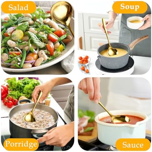 4 Piece 1 oz Gold Small Ladle, 8 Inch 304 Stainless Steel Soup Ladle for Serving, Gravy Spoon for Sauces, Dishwasher Safe