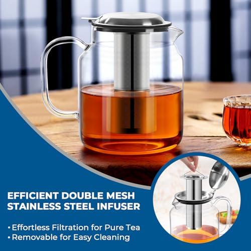 Aquach 68oz Glass Teapot with Infuser, Stovetop Safe Borosilicate Tea Pot