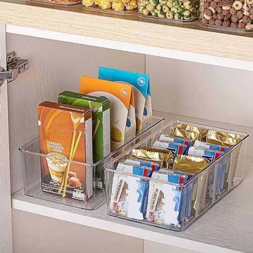 Vtopmart 10 Pack Food Storage Organizer Bins, Clear Plastic, 4 Compartments