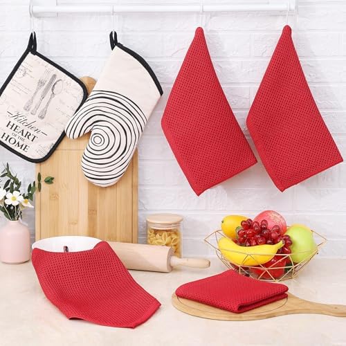 Homaxy 100% Cotton Waffle Weave Kitchen Dish Cloths 18-Pack, Red