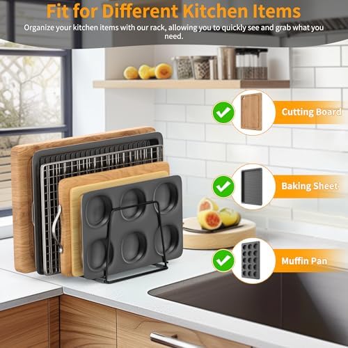 Cutting Board Organizer Kitchen Organizer Rack for Cutting Board, Bakeware, and Cookie Sheet, 5-Slot Heavy-Duty Steel Cookware Holder,Rust-Resistant with Anti-Slip Feet (2, Large)