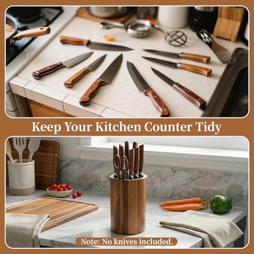 Ninonly Round Acacia Wood Knife Block Without Knives